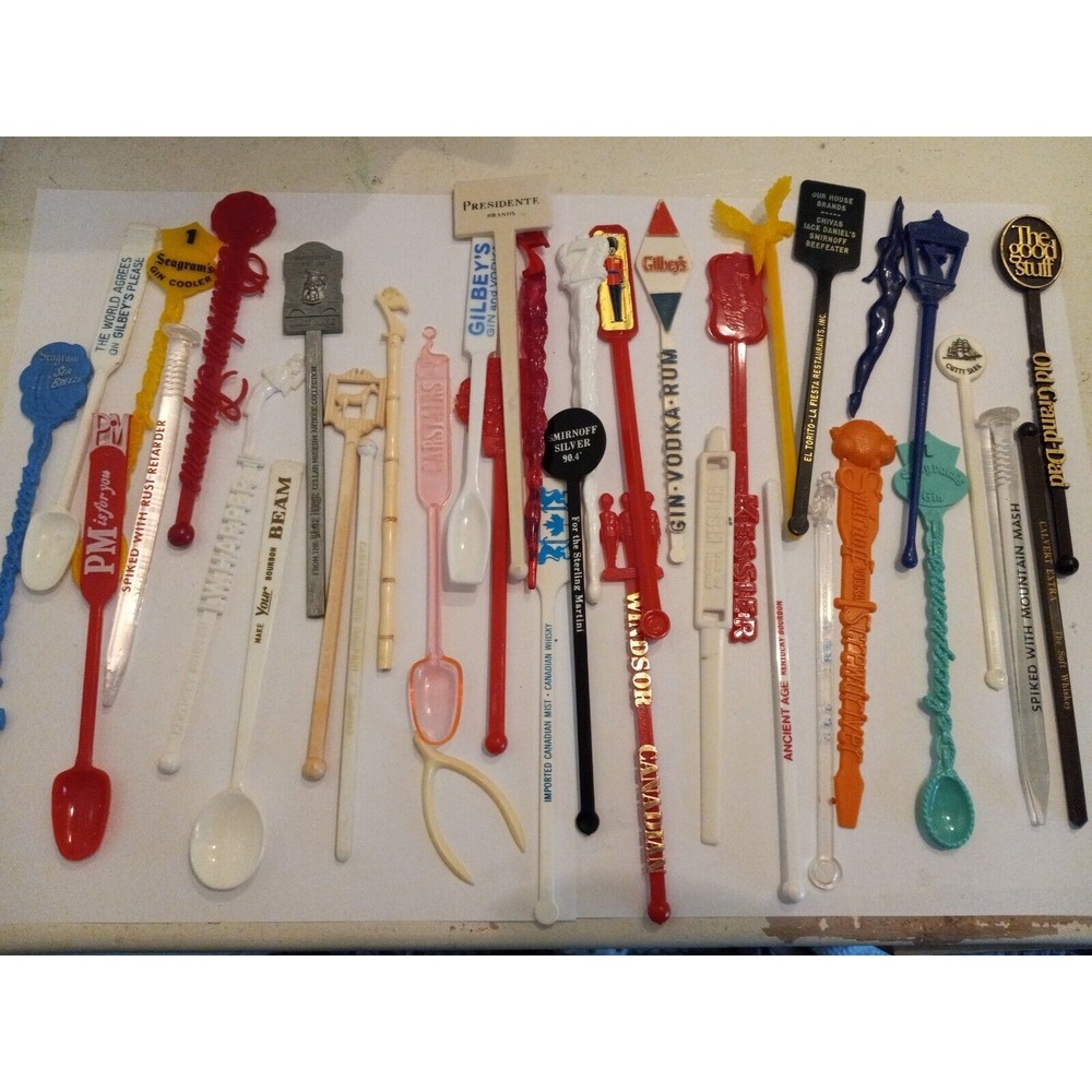 38 Alcohol Booze Swizzle Sticks Stirrers Old Crow Smirnoff Seagram Grand Gilbey
